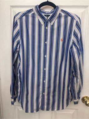 Ralph Lauren Blue & White Vertical Stripe Button-Down Shirt